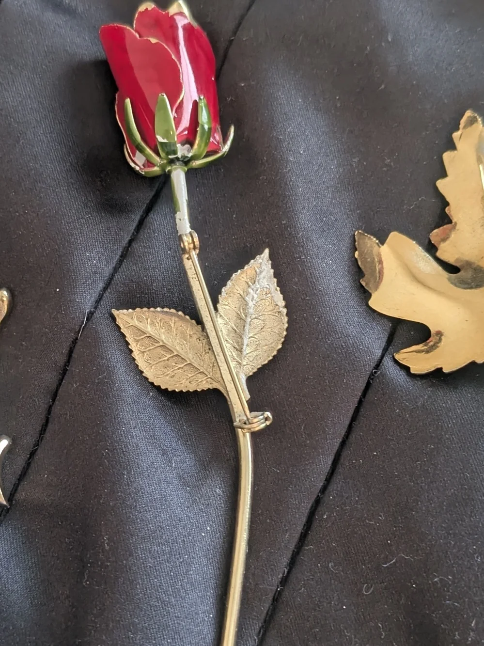 Vintage Autumn Brooch Trio - Red, Green, Gold